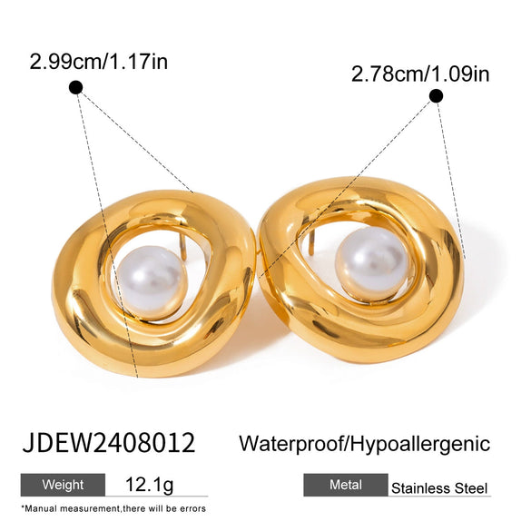 Wholesale Stainless Steel Pearl Hollow Smooth Geometric Earrings With Electroplating For Women