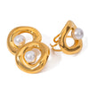 Wholesale Stainless Steel Pearl Hollow Smooth Geometric Earrings With Electroplating For Women