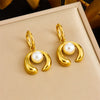 Wholesale Stainless Steel Pearl Horseshoe Design Goldplated Fashion Jewelry Earrings For Women