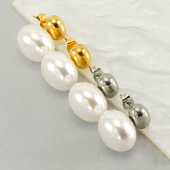 Wholesale Stainless Steel Pearl Inlaid Geometric Earrings For Women Simple Style
