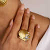 Wholesale Stainless Steel Pearl Ocean Ring With Geometric Design And Electroplating For Women