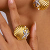 Wholesale Stainless Steel Pearl Ocean Ring With Geometric Design And Electroplating For Women