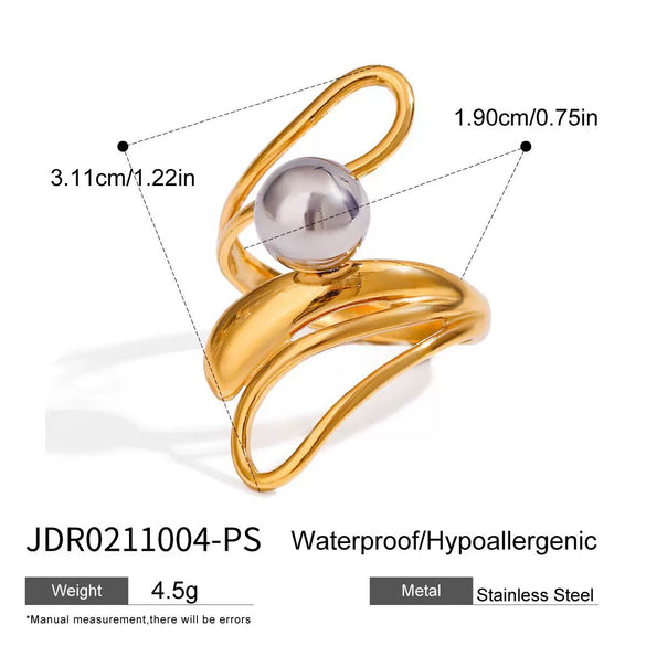 Wholesale Stainless Steel Pearl Ring With Geometric Design And Electroplating For Women