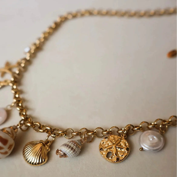 Wholesale Stainless Steel Pearl Shell Star Shape Necklace With Electroplating 18K Gold Color Retention