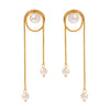 Wholesale Stainless Steel Pearl Tassel Pendant Earrings With Geometric Design And Electroplating For Women