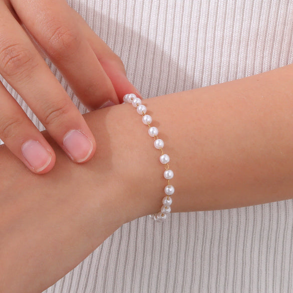 Wholesale Stainless Steel Pearl Totem Bracelet With Vacuum Goldplated Chain And Simple Design