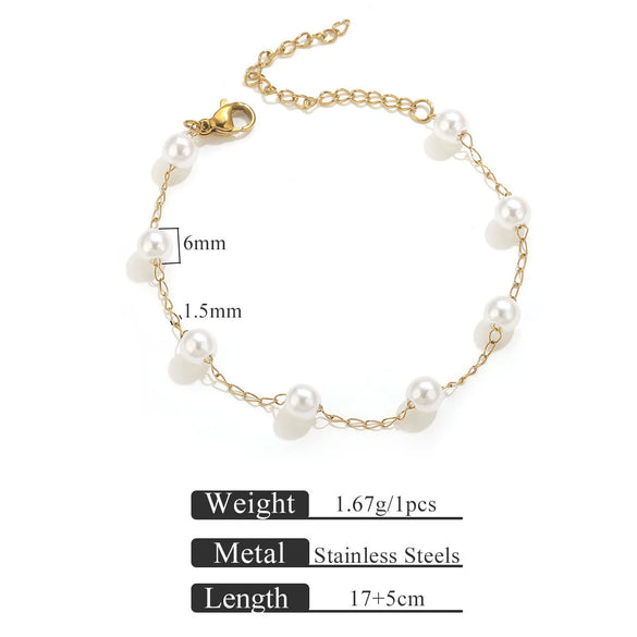 Wholesale Stainless Steel Pearl Totem Bracelet With Vacuum Goldplated Chain And Simple Design