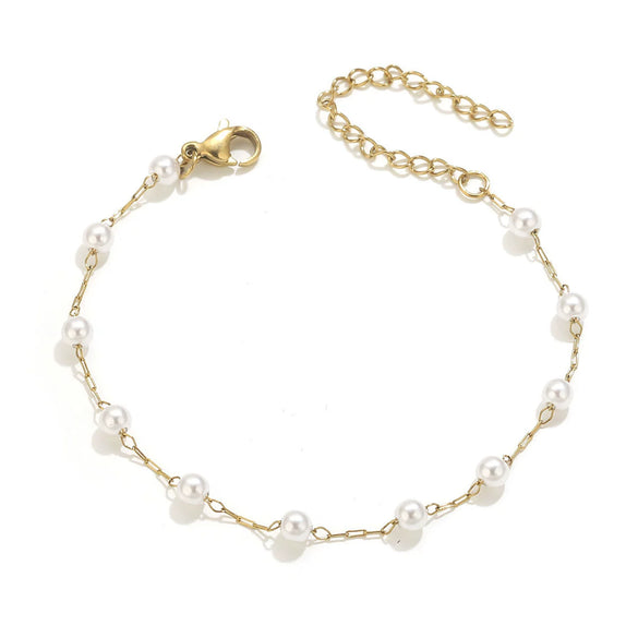 Wholesale Stainless Steel Pearl Totem Bracelet With Vacuum Goldplated Chain And Simple Design