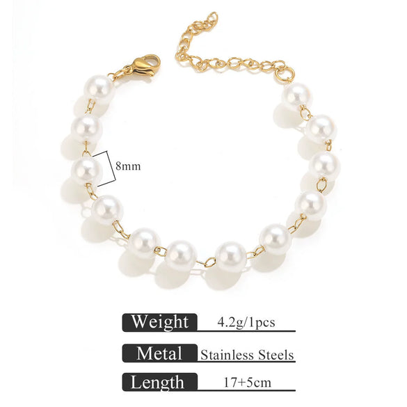 Wholesale Stainless Steel Pearl Totem Bracelet With Vacuum Goldplated Chain And Simple Design