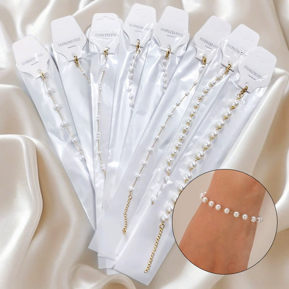 Wholesale Stainless Steel Pearl Totem Bracelet With Vacuum Goldplated Chain And Simple Design