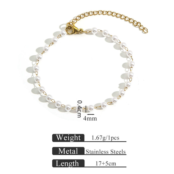 Wholesale Stainless Steel Pearl Totem Bracelet With Vacuum Goldplated Chain And Simple Design