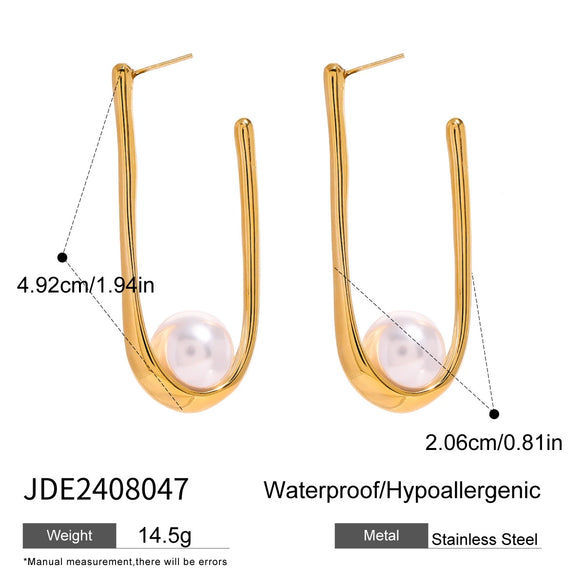Wholesale Stainless Steel Pearl Ushaped Design Women's Earrings With Electroplating Treatment