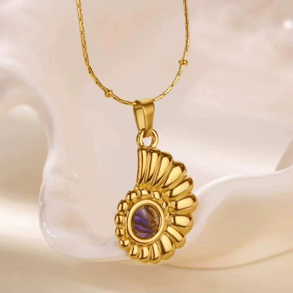 Wholesale Stainless Steel Pendant Necklace With Crab Seahorse Shell Design And Dripping Oil Style 18K Gold Plated