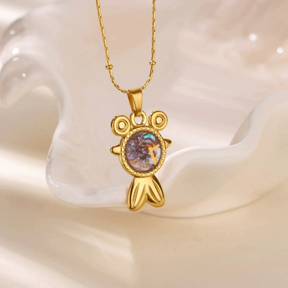 Wholesale Stainless Steel Pendant Necklace With Crab Seahorse Shell Design And Dripping Oil Style 18K Gold Plated