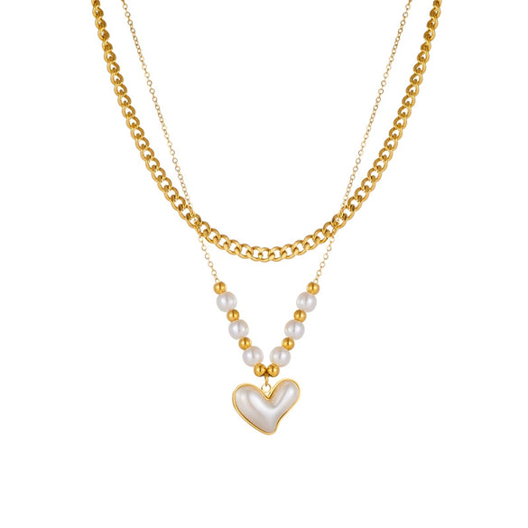 Wholesale Stainless Steel Pendant Necklace With Inlaid Pearl Love Cross Eyes Turquoise Retro Fashion Style Electroplated