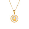 Wholesale Stainless Steel Pendant Necklace With White Shell Inlay Hammered Cross Chain For Women Featuring Letters Numbers Text Design With Polished Plating