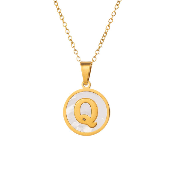 Wholesale Stainless Steel Pendant Necklace With White Shell Inlay Hammered Cross Chain For Women Featuring Letters Numbers Text Design With Polished Plating