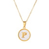 Wholesale Stainless Steel Pendant Necklace With White Shell Inlay Hammered Cross Chain For Women Featuring Letters Numbers Text Design With Polished Plating