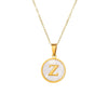 Wholesale Stainless Steel Pendant Necklace With White Shell Inlay Hammered Cross Chain For Women Featuring Letters Numbers Text Design With Polished Plating