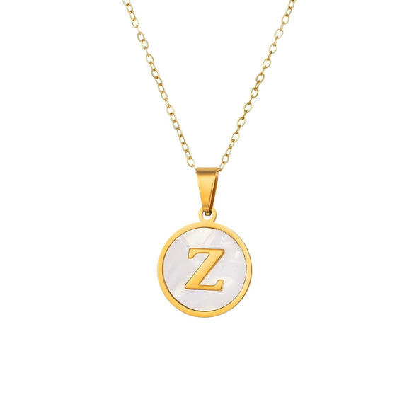Wholesale Stainless Steel Pendant Necklace With White Shell Inlay Hammered Cross Chain For Women Featuring Letters Numbers Text Design With Polished Plating