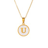 Wholesale Stainless Steel Pendant Necklace With White Shell Inlay Hammered Cross Chain For Women Featuring Letters Numbers Text Design With Polished Plating