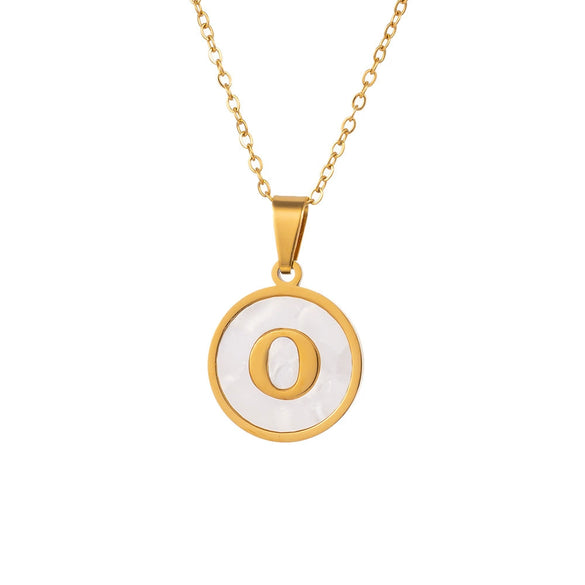 Wholesale Stainless Steel Pendant Necklace With White Shell Inlay Hammered Cross Chain For Women Featuring Letters Numbers Text Design With Polished Plating