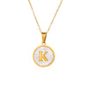 Wholesale Stainless Steel Pendant Necklace With White Shell Inlay Hammered Cross Chain For Women Featuring Letters Numbers Text Design With Polished Plating