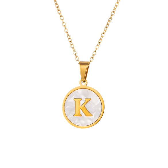 Wholesale Stainless Steel Pendant Necklace With White Shell Inlay Hammered Cross Chain For Women Featuring Letters Numbers Text Design With Polished Plating