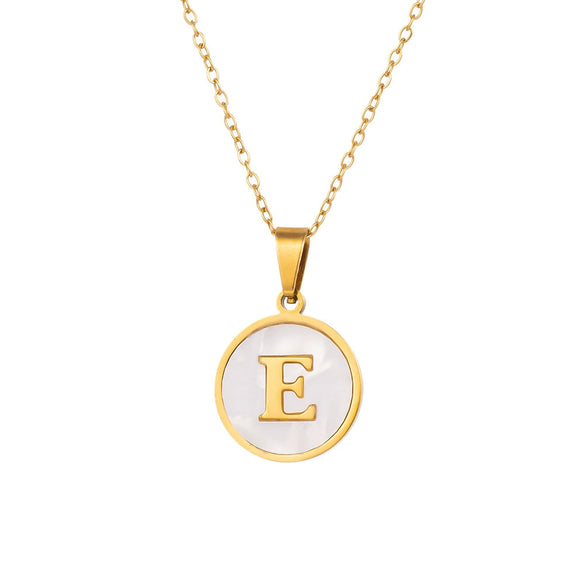 Wholesale Stainless Steel Pendant Necklace With White Shell Inlay Hammered Cross Chain For Women Featuring Letters Numbers Text Design With Polished Plating
