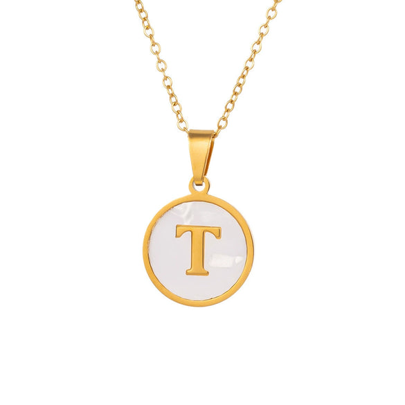 Wholesale Stainless Steel Pendant Necklace With White Shell Inlay Hammered Cross Chain For Women Featuring Letters Numbers Text Design With Polished Plating