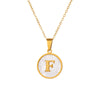 Wholesale Stainless Steel Pendant Necklace With White Shell Inlay Hammered Cross Chain For Women Featuring Letters Numbers Text Design With Polished Plating