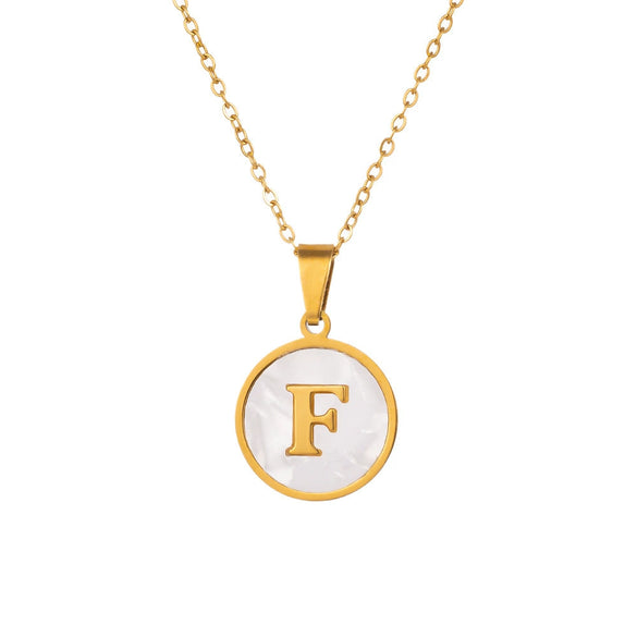 Wholesale Stainless Steel Pendant Necklace With White Shell Inlay Hammered Cross Chain For Women Featuring Letters Numbers Text Design With Polished Plating