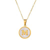 Wholesale Stainless Steel Pendant Necklace With White Shell Inlay Hammered Cross Chain For Women Featuring Letters Numbers Text Design With Polished Plating