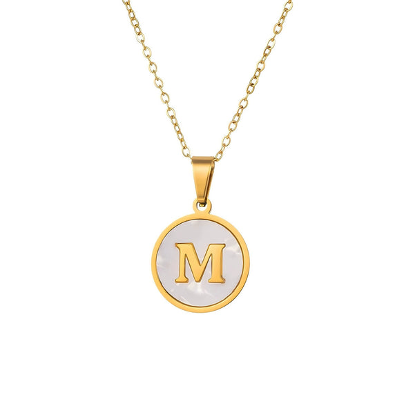 Wholesale Stainless Steel Pendant Necklace With White Shell Inlay Hammered Cross Chain For Women Featuring Letters Numbers Text Design With Polished Plating