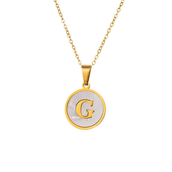 Wholesale Stainless Steel Pendant Necklace With White Shell Inlay Hammered Cross Chain For Women Featuring Letters Numbers Text Design With Polished Plating