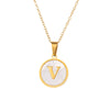Wholesale Stainless Steel Pendant Necklace With White Shell Inlay Hammered Cross Chain For Women Featuring Letters Numbers Text Design With Polished Plating