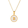 Wholesale Stainless Steel Pendant Necklace With White Shell Inlay Hammered Cross Chain For Women Featuring Letters Numbers Text Design With Polished Plating