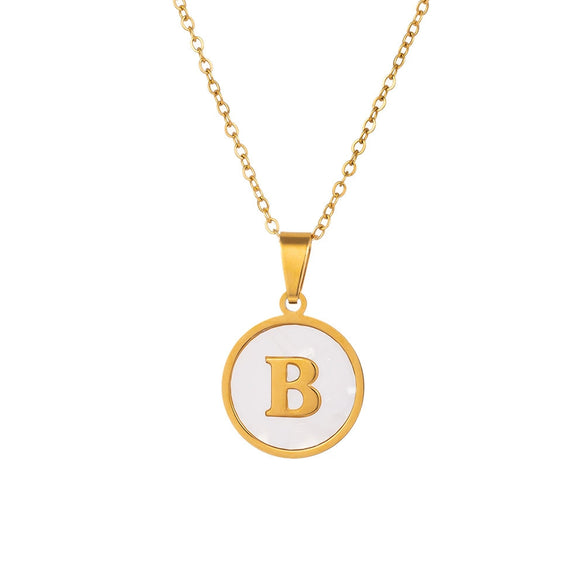 Wholesale Stainless Steel Pendant Necklace With White Shell Inlay Hammered Cross Chain For Women Featuring Letters Numbers Text Design With Polished Plating