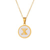 Wholesale Stainless Steel Pendant Necklace With White Shell Inlay Hammered Cross Chain For Women Featuring Letters Numbers Text Design With Polished Plating