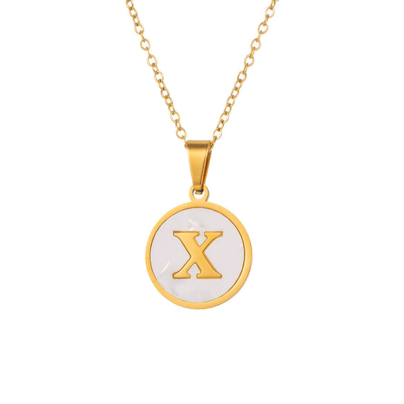 Wholesale Stainless Steel Pendant Necklace With White Shell Inlay Hammered Cross Chain For Women Featuring Letters Numbers Text Design With Polished Plating