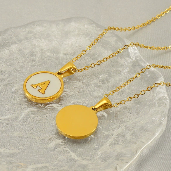 Wholesale Stainless Steel Pendant Necklace With White Shell Inlay Hammered Cross Chain For Women Featuring Letters Numbers Text Design With Polished Plating