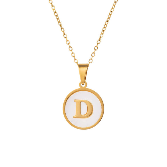 Wholesale Stainless Steel Pendant Necklace With White Shell Inlay Hammered Cross Chain For Women Featuring Letters Numbers Text Design With Polished Plating