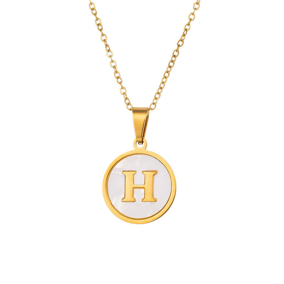 Wholesale Stainless Steel Pendant Necklace With White Shell Inlay Hammered Cross Chain For Women Featuring Letters Numbers Text Design With Polished Plating