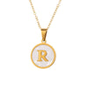 Wholesale Stainless Steel Pendant Necklace With White Shell Inlay Hammered Cross Chain For Women Featuring Letters Numbers Text Design With Polished Plating