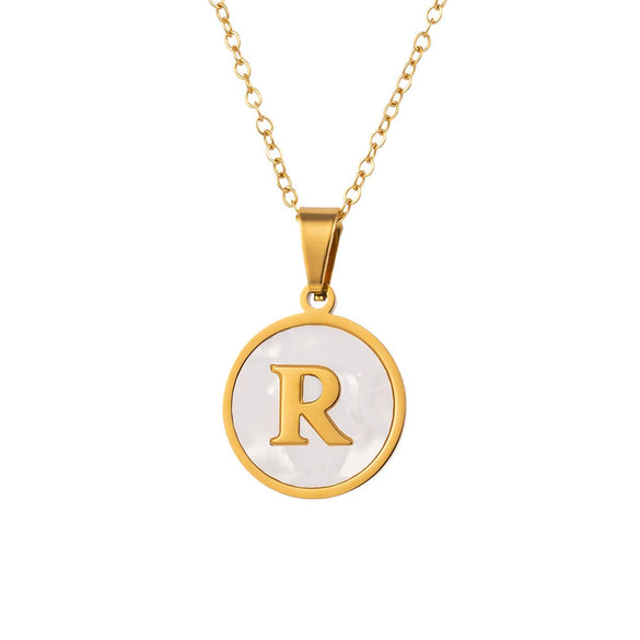 Wholesale Stainless Steel Pendant Necklace With White Shell Inlay Hammered Cross Chain For Women Featuring Letters Numbers Text Design With Polished Plating