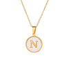 Wholesale Stainless Steel Pendant Necklace With White Shell Inlay Hammered Cross Chain For Women Featuring Letters Numbers Text Design With Polished Plating