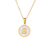 Wholesale Stainless Steel Pendant Necklace With White Shell Inlay Hammered Cross Chain For Women Featuring Letters Numbers Text Design With Polished Plating