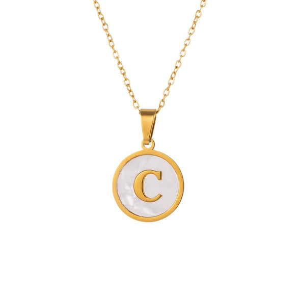 Wholesale Stainless Steel Pendant Necklace With White Shell Inlay Hammered Cross Chain For Women Featuring Letters Numbers Text Design With Polished Plating