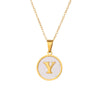 Wholesale Stainless Steel Pendant Necklace With White Shell Inlay Hammered Cross Chain For Women Featuring Letters Numbers Text Design With Polished Plating