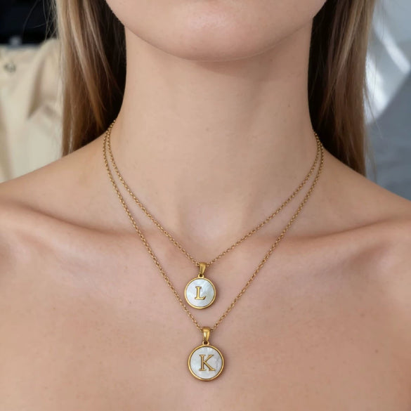 Wholesale Stainless Steel Pendant Necklace With White Shell Inlay Hammered Cross Chain For Women Featuring Letters Numbers Text Design With Polished Plating